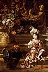 Jan Weenix A Boy Seated On A Terrace With His Pet Monkey And a Turkey, A Still Life Of Flowers In A Sculpted Urn At Left painting